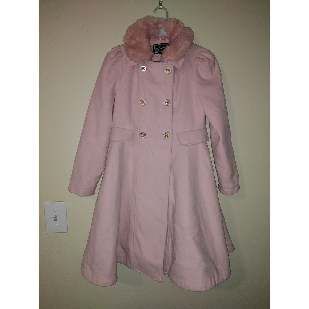 Rothschild Girls Pink‎ Double Breasted Faux Fur Collar Dress Coat Size 14 Large